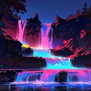 Vibrant waterfall in electric hues HD metal art print 4 x 6 inches